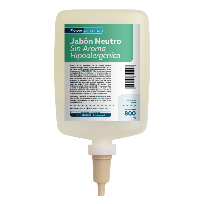 Jabón Neutro Sin Aroma Hipoalergénico Frasco Colapsable 800 ml