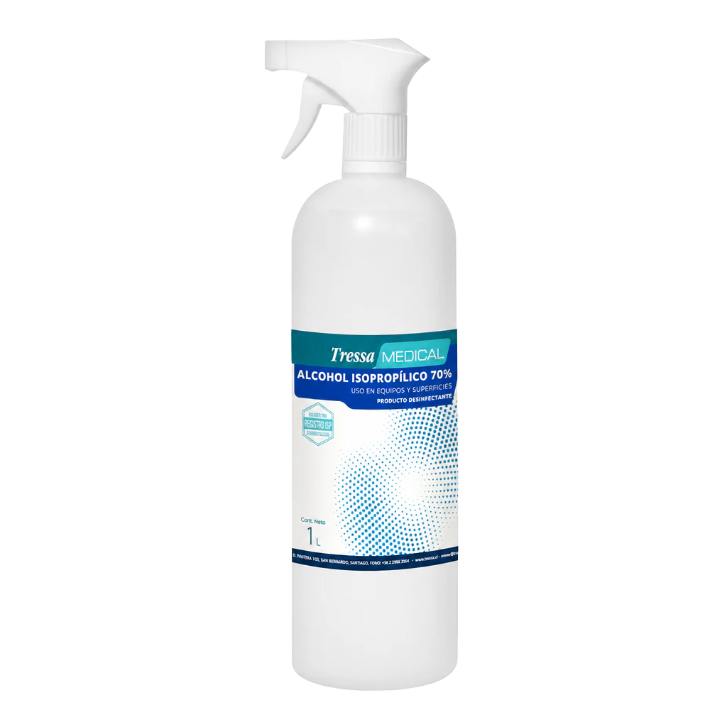 Envase con gatillo de 1 L de Alcohol Isopropílico 70° Tressa Medical para equipos y superficies