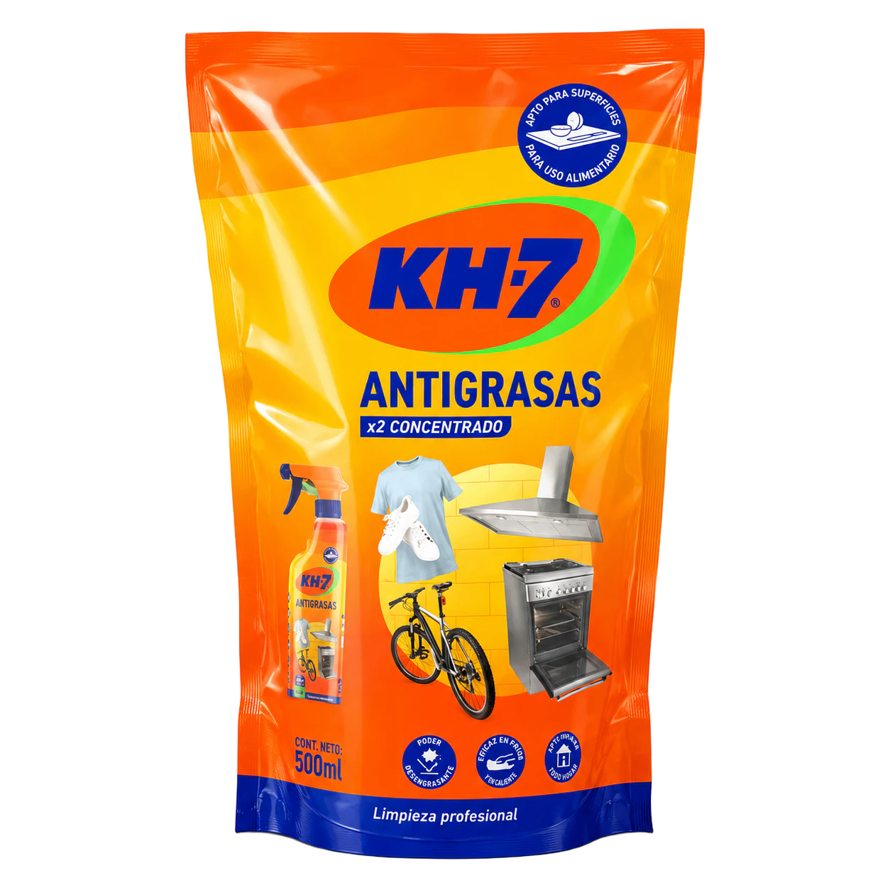 KH-7 Antigrasas Doypack 500 ml, desengrasante profesional
