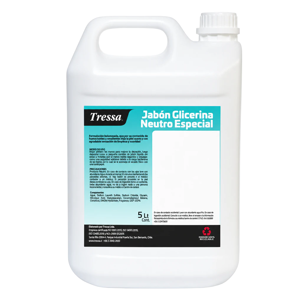 Jabón Glicerina Neutro Especial 5 L, jabones para manos y piel, Tressa Medical