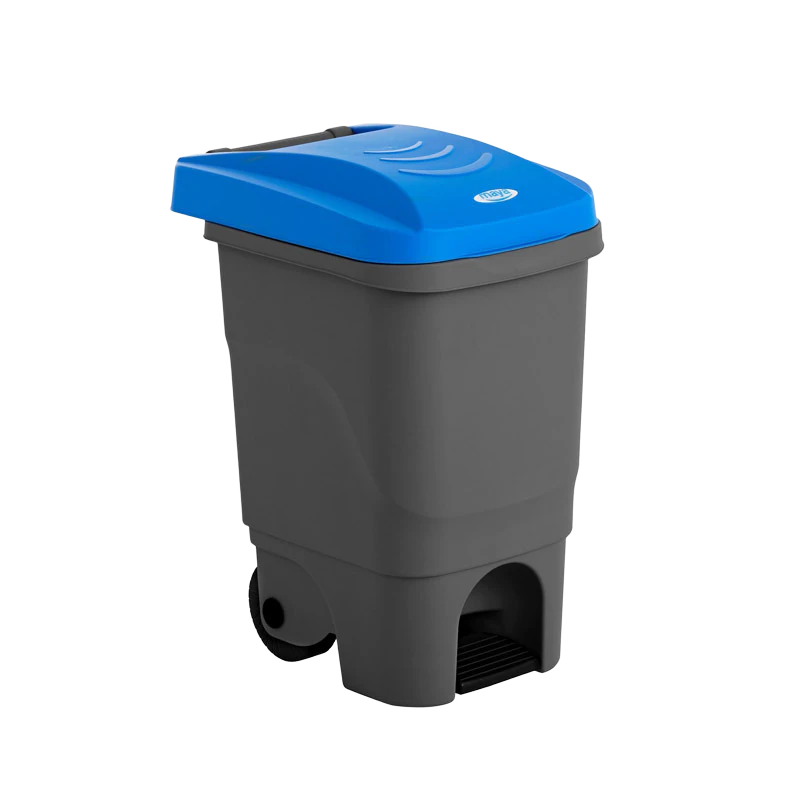 PAPELERA CON PEDAL 60 LT CUERPO GRIS TAPA AZUL, papeleros y basureros, Maya