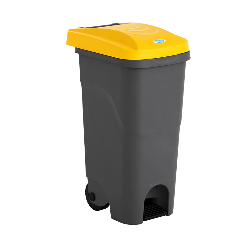 PAPELERA CON PEDAL 85LT CUERPO GRIS TAPA AMARILLA, papeleros y basureros, Maya